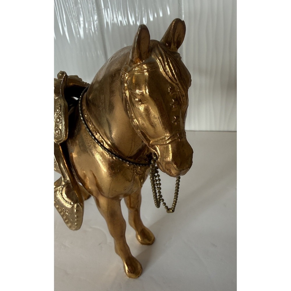 Vintage MCM Brass Like Western Style Horse w Saddle Nostalgic Americana Decor - Picture 5 of 16